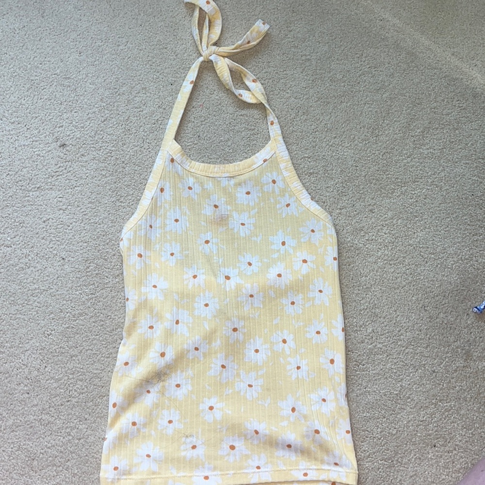 Yellow flowery halter top tank